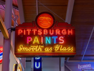 Pittsburgh Paints "Smooth as Glass' Emb. Double Sided Porcelain Factory Neon Sign w/ Sun Logo