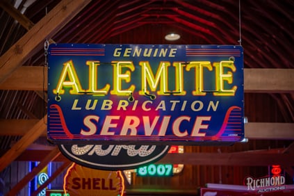Superb Genuine Alemite Lubrication Service 6' Double Sided Porcelain Factory Neon Sign