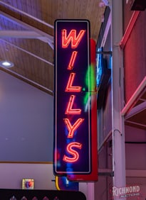 Incredible Willys Vertical Double Sided Porcelain Factory Neon Sign