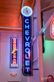 Amazing Chevrolet 13' Vertical Double Sided Porcelain Factory Neon Sign w/ Clock