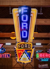 Museum Quality Ford Jubilee 8' Double Sided Porcelain Factory Neon Sign w / Crest Logo
