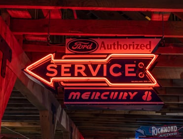 Ford Authorized Service Mercury 8 Double Sided Porcelain Neon Sign With Arrow (Small)