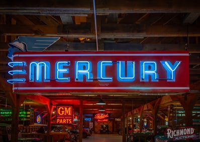 Mercury Horizontal Double Sided Porcelain Neon Sign w/ Mercury Head Attachement