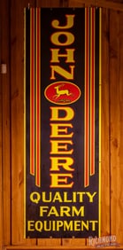 Exceptional John Deere Quality Farm Equipment Vertical Double Sided Porcelain Sign w/ 4 Legged Deer