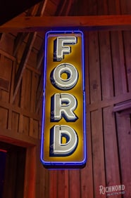 1958 Ford Automobiles Double Sided Tin Vertical Neon Sign w/ Reflective Lettering
