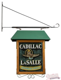 Rare Cadillac LaSalle Authorized Service Double Sided Tin Sign w/ Lighted Hood