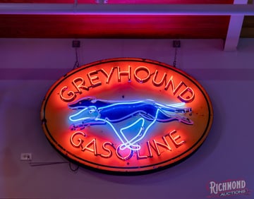 Scarce Greyhound Gasoline Single Sided Porcelain Animated Neon Sign 