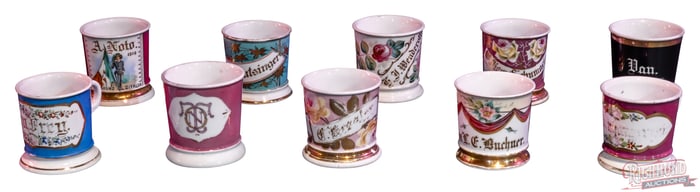 Group of 10 Barber Shop Shaving Mugs