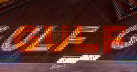 Fantastic Gulf Gasoline Die Cut Single Sided Porcelain Neon Script Sign