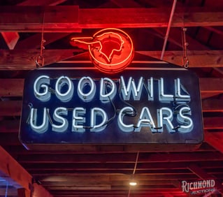 Pontiac Goodwill Used Cars Double Sided Porcelain Die Cut Neon Sign "Full Feather"