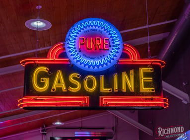 Scarce Pure Gasoline 7' Flexlume Double Sided Tin Factory Neon Sign