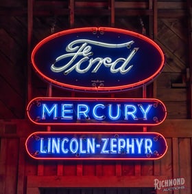 Ford Mercury Lincoln Zephyr 6' Single Sided Porcelain Neon Sign