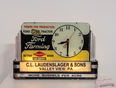 Ford Farming Dearborn Farm Equipment Lighted Countertop Advertising Clock w/ Tractor