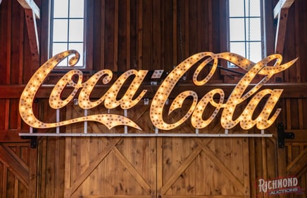 Amazing 18' Coca-Cola Single Sided Tin Script Flashing Light Bulb Sign 