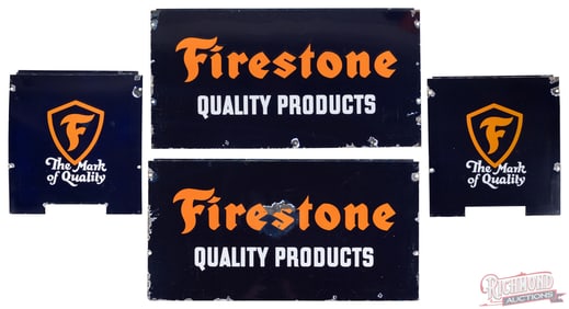 Complete Set of Four Firestone Wayne 50 Showcase Gas Pump Single Sided Porcelain Signs