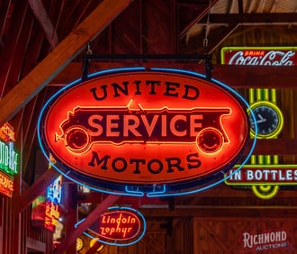 Scarce United Motors Service 6' Double Sided Porcelain Neon Sign