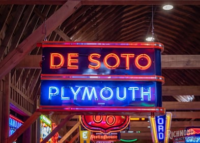 Scarce Desoto Plymouth 6' Double Sided Porcelain Factory Neon Sign