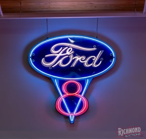 Ford V8 Single Sided Porcelain Die Cut Neon Sign
