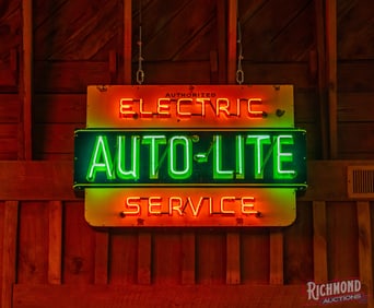 Auto-Lite Single Sided Porcelain Authorized Electric Service Neon Sign