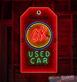 Chevrolet "This Is An OK Used Car" Dealership Single Sided Porcelain Neon Ticket Sign