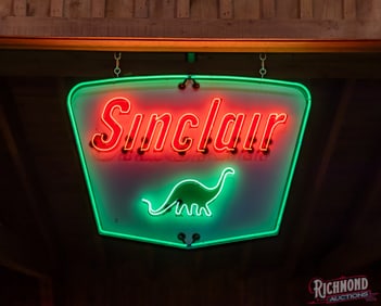 Fantastic 1965 Sinclair Gasoline 5' Single Sided Porcelain Neon Sign w/ Dino