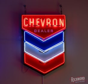 Incredible Chevron Dealer Single Sided Porcelain Hallmark Gas Station Neon Sign