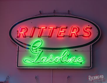 Scarce Ritters Gasoline Single Sided Porcelain Neon Sign "Texas"