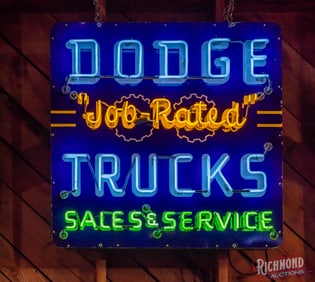 Outstanding Dodge "Job Rated Trucks" Single Sided Porcelain Neon Sign