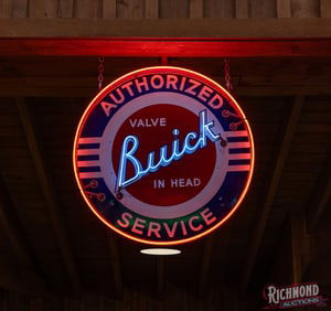 42" Authorized Buick Service "Valve In Head" Single Sided Porcelain Neon Sign
