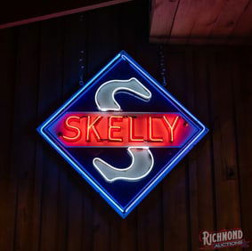 Scarce Skelly Gasoline 6.5' Single Sided Porcelain Factory Neon Sign