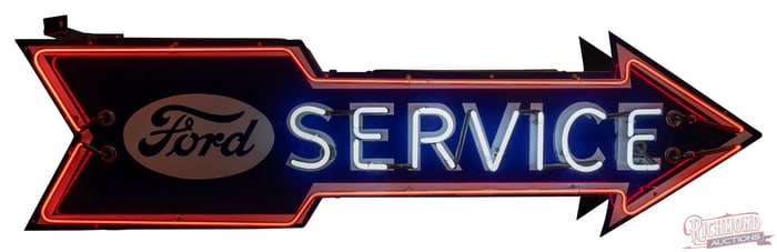 Ford Double Sided Porcelain Factory Neon Service Arrow Sign