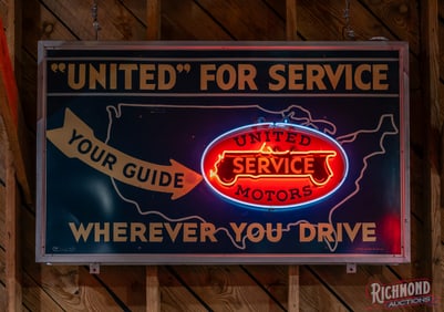United Motors Service "Your Guide Wherever You Drive" Single Sided Tin Neon Sign