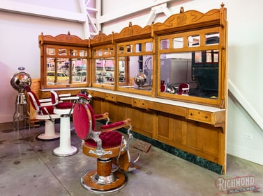 Antique Oak Mirrored Barbershop Backbar