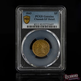 1843 $ $5 Liberty Head Gold Half Eagle Gold Coin