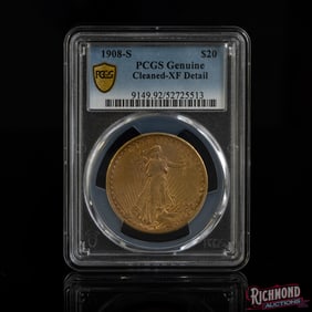 1908-S $20 Saint Gaudens Gold Double Eagle Coin w/ Motto