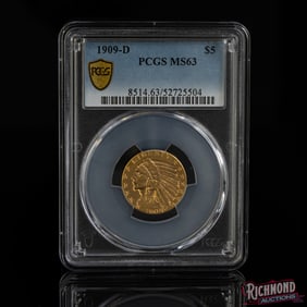 1909-D $5 Indian Head Gold Half Eagle Coin