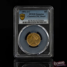 1891-CC $ $5 Liberty Head Gold Half Eagle Coin
