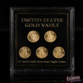 United States Coin Vault $5 Gold American Eagles (5 1/10 oz American Gold Eagle Coins)