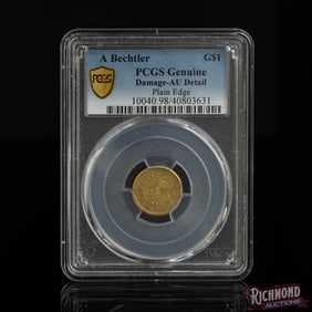 Augustus Bechtler Gold $1 Coin, PCGS AU Detail - Damage, 40803631