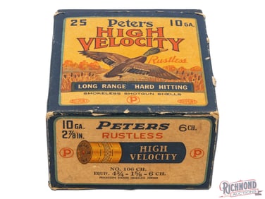 Full Peters High Velocity Long Range Hard Hitting Smokeless Paper Shotgun Shells 10 Ga One Piece Box