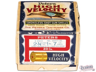 Full Peters High Velocity Blue Wing Teal Smokeless Paper Shot Gun Shells 20 Ga Two Piece Box