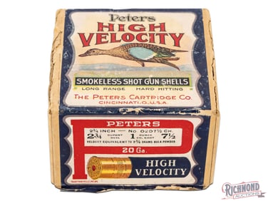 Full Peters High Velocity Blue Wing Teal Paper Shotgun Shell Box 20 Ga Two Piece Box