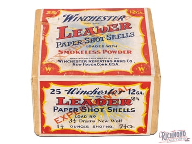 Sealed Winchester Leader Paper Shot Shells Experimental Paper Shot Shells 12 Ga Two Piece Box