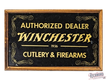 Winchester Authorized Dealer Cutlery & Firearms Glass Advertising Sign