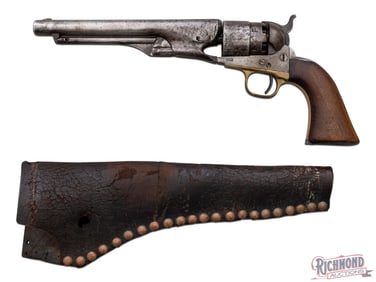 1863 Antique Colt 1860 Army 44 Caliber Percussion Revolver with Leather Holster