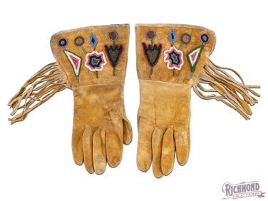 Beautiful Rawhide Beaded Gauntlet Gloves