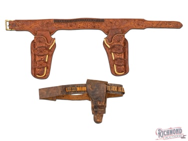 H. H. Heiser Denver Tooled Cartridge Belt with Buscadero Double Loop Holster Rig