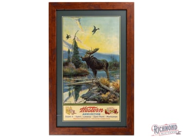 Western Ammunition "The Warning" Advertising Poster Sign w/ Moose