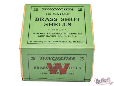 Full Sealed 25 Round Winchester 12 Gauge Two Piece Brass Shot Shells Shotgun Shell Box