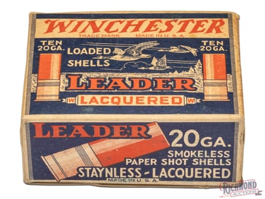 Empty 10 Round Winchester Repeating Arms Company 20 Gauge One Piece Leader Shotgun Shell Box